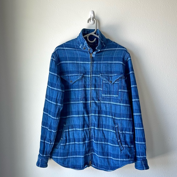 Polo by Ralph Lauren // Indigo Talon Zip Men’s Flannel Cotton Jacket Size L - Picture 1 of 13